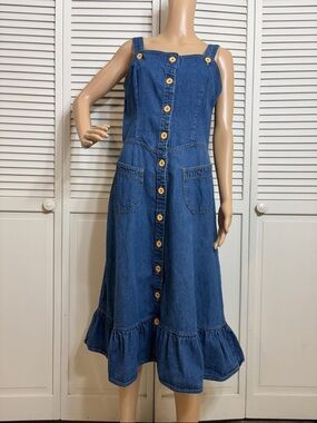Vintage 70's Landlubber Denim Button-Front Midi Dress with Pockets Size 13